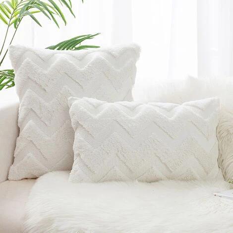 Lot De 4 Housses De Coussins En Laine Artificielle Et Velvet,Douce Peluche Décorative Taie D'oreiller Avec Motif Ondulé, Blanc, 45x45CM GrooFoo 1 Lot De 4 Housses De Coussins En Laine Artificielle Et Velvet,Douce Peluche Décorative Taie D'oreiller Avec Motif Ondulé, Blanc, 45x45CM GrooFoo
