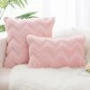 Lot De 2 Housses De Coussins En Laine Artificielle Et Velvet,Douce Peluche Décorative Taie D'oreiller Avec Motif Ondulé, Rose Clair, 30x50CM GrooFoo