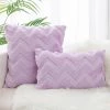 Lot De 4 Housses De Coussins En Laine Artificielle Et Velvet,Douce Peluche Décorative Taie D'oreiller Avec Motif Ondulé, Violet Clair, 30x50CM GrooFoo