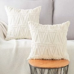 2 Pcs Doux Peluche Laine Courte Velours Décoratif Housses De Coussin Luxe Style Pour Canapé Chambre Beige 45 X 45 Cm GrooFoo -France Coussin et housse de coussin Soldes Boutique 58846295 4