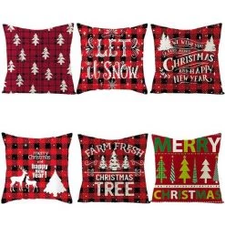 Ensoleillé Nouveau 6pc Noël Coton Lin Taie D'Oreiller Canapé Coussin Housse Home Decor -France Coussin et housse de coussin Soldes Boutique 59010732 2