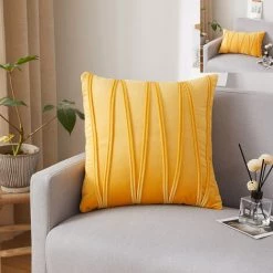 Lot De 4 Housse De Coussin Rayures Géométriques Tridimensionnelles Velours Taie D'oreiller Décoratif Maison Salon Canapé Chambre (45x45cm, Jaune) GrooFoo