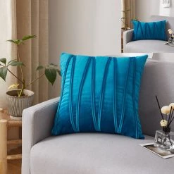 Lot De 4 Housse De Coussin Rayures Géométriques Tridimensionnelles Velours Taie D'oreiller Décoratif Maison Salon Canapé Chambre (45x45cm, Paon Bleu) GrooFoo