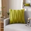 Lot De 4 Housse De Coussin Rayures Géométriques Tridimensionnelles Velours Taie D'oreiller Décoratif Maison Salon Canapé Chambre (30x50cm, Vert Jaunâtre) GrooFoo