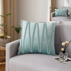 Lot De 4 Housse De Coussin Rayures Géométriques Tridimensionnelles Velours Taie D'oreiller Décoratif Maison Salon Canapé Chambre (45x45cm, Vert Clair) GrooFoo