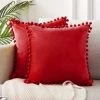 LTS FAFA Housses De Coussin Rouge 30x30cm En Velours Doux Avec Boulettes Décor Canapé Moderne Salon Chambre