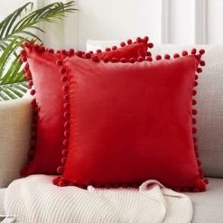 LTS FAFA Housses De Coussin Rouge 30x30cm En Velours Doux Avec Boulettes Décor Canapé Moderne Salon Chambre