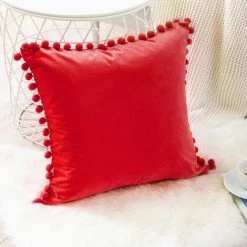 LTS FAFA Housses De Coussin Rouge 30x30cm En Velours Doux Avec Boulettes Décor Canapé Moderne Salon Chambre -France Coussin et housse de coussin Soldes Boutique 59153779 4