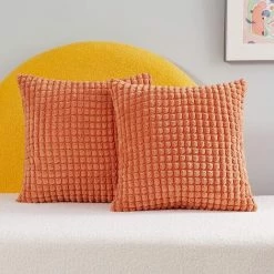 ZOLGINAH Lot De 2 Housses De Coussin Décoratives En Velours Côtelé Avec Fermeture éclair Cachée Pour Canapé, 65 X 65 Cm, Rouge Brique