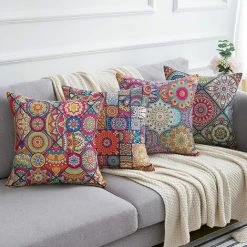 ZOLGINAH Housse Coussin Décoratif Mandala Modernes Modèle Housse De Coussin Bohème Coton Et Lin Taie D'oreiller Carré Avec Fermeture Glissière Invisible Pour Canapé Chaise Maison Taie Coussin 40x40cm Lot De 4 -France Coussin et housse de coussin Soldes Boutique 59344539 3