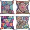 ZOLGINAH Taie D'oreiller Coton Et Lin Bohême Datura Housses De Coussin Carré Pour Lit Voiture De La Maison Canapé Chambre Salon Maison Deco Intérieur Extérieur 45x45cm, Ensemble De 4 Pièces