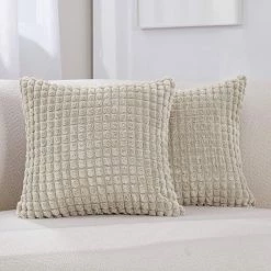 ZOLGINAH Lot De 2 Housses De Coussin Décoratives En Velours Côtelé Avec Fermeture éclair Cachée Pour Canapé, 40 X 40 Cm, Café