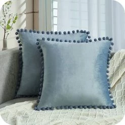 ZOLGINAH Housse De Coussin 50x50 Gros Coussin De Canapé Decoratifs Lot De 2 Housse Coussin Bleu En Velours Doux Pour Deco Boheme
