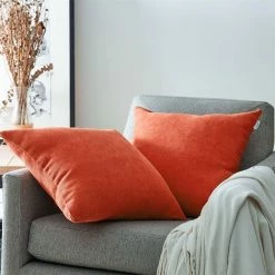 ZOLGINAH Lot De 2 Housse De Coussin 65x65cm Décoratif Canapé En Chenille Housses Coussin Decoration Chambre Carré Couleur Uni Pour Chaise,Voiture,Bureau, Orange-Rouge -France Coussin et housse de coussin Soldes Boutique 59344588 5