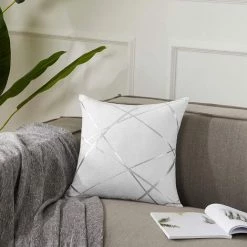 ZOLGINAH Housses De Coussin En Velours Housses D'oreiller Carrées Décoratives Pour Canapé Chambre Salon 45x45 CM Lot De 2 Blanc -France Coussin et housse de coussin Soldes Boutique 59344604 5