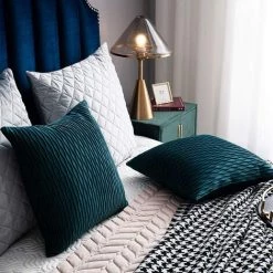 ZOLGINAH 45 Cm X 45 Cm Taies D'oreiller Bleu Sarcelle: Pack De 2 Housses De Coussin Décoratif Carré En Velours Rayé Original Pour Canapé De Chambre -France Coussin et housse de coussin Soldes Boutique 59344606 5