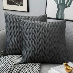 ZOLGINAH Housses Coussin En Velours 50x50cm Pour Salon Canapé,Lot De 2 Housses Coussin Carrés De Motif Uni Décoration Chambre, Gris