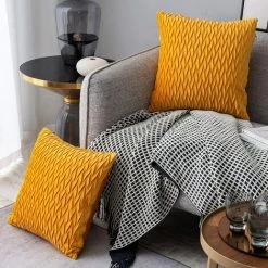 ZOLGINAH Housses Coussin En Velours 50x50cm Pour Salon Canapé，Lot De 2 Housses Coussin Carrés De Motif Uni Décoration Chambre,Jaune -France Coussin et housse de coussin Soldes Boutique 59344750 2