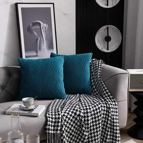 ZOLGINAH Taie D'oreiller Turquoise 40cmx40cm: 2 Pouces De Housse De Coussin Décoratif Carré En Velours Rayé Original Pour Canapé De Chambre 2 ZOLGINAH Taie D'oreiller Turquoise 40cmx40cm: 2 Pouces De Housse De Coussin Décoratif Carré En Velours Rayé Original Pour Canapé De Chambre – Image 2