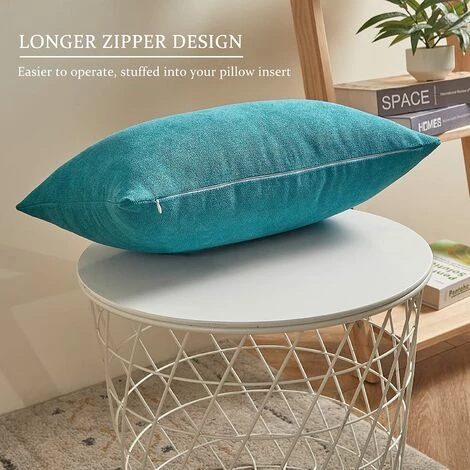 ZOLGINAH Housse Coussin 30x50 Cm Bleu Canard Decoration Chambre Salon Maison Enfant Lot De 2 Taies Doreiller Avec Fermeture Eclair Pour Coussin De Fauteuil Bureau Scandinave En Chenille Doux 2 ZOLGINAH Housse Coussin 30x50 Cm Bleu Canard Decoration Chambre Salon Maison Enfant Lot De 2 Taies Doreiller Avec Fermeture Eclair Pour Coussin De Fauteuil Bureau Scandinave En Chenille Doux – Image 2