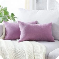 ZOLGINAH Lot De 2 Housse De Coussin 40x60cm Décoratif Canapé En Chenille Housses Coussin Decoration Chambre Carré Couleur Uni Pour Chaise,Voiture,Bureau, Violet