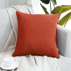 ZOLGINAH Lot De 2 Housse De Coussin 40x40cm Décoratif Canapé En Chenille Housses Coussin Decoration Chambre Carré Couleur Uni Pour Chaise,Voiture,Bureau, Orange-Rouge -France Coussin et housse de coussin Soldes Boutique 59345255 3
