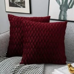ZOLGINAH Housses Coussin En Velours 50x50cm Pour Salon Canapé,Lot De 2 Housses Coussin Carrés De Motif Uni Décoration Chambre, Rouge
