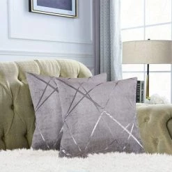 ZOLGINAH Gris Argenté Luxe Velours Coussin Couvre Cas, Coussin De Confortable D'Accent, Le Meilleur Carré Décoratif Couvre D'Oreiller Sofa De Divan De Lit De Canapé 22x22 Pouces 55x55CM Ensemble De Deux -France Coussin et housse de coussin Soldes Boutique 59345263 3