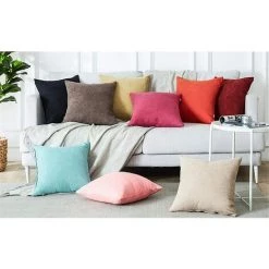 ZOLGINAH Lot De 2 Housse De Coussin 35x35cm Décoratif Canapé En Chenille Housses Coussin Decoration Chambre Carré Couleur Uni Pour Chaise,Voiture,Bureau, Beige Brun -France Coussin et housse de coussin Soldes Boutique 59345337 4