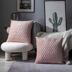 ZOLGINAH Housses Coussin En Velours 45x45cm Pour Salon Canapé，Lot De 2 Housses Coussin Carrés De Motif Uni Décoration Chambre, Rose -France Coussin et housse de coussin Soldes Boutique 59345761 3