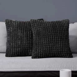 ZOLGINAH Housse De Coussin Lot De 2, Pour Canapé, Chambre, Lit, Chaise Et Décoration De Particules, Sans Noyau D'oreiller, Design Moderne Et élégant, 55x55CM, Noir, 2Pièces