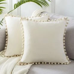 ZOLGINAH Housse De Coussin 50x50 Canape Decoration Salon Chambre Blanc Crème Lot De 2 Gros Housse Coussin Décoratif Velours Pour Maison Intérieure