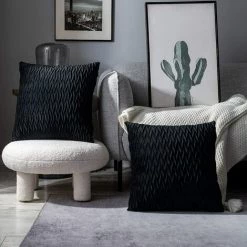 ZOLGINAH Housses Coussin En Velours 40x40cm Pour Salon Canapé，Lot De 2 Housses Coussin Carrés De Motif Uni Décoration Chambre, Noir -France Coussin et housse de coussin Soldes Boutique 59346281 3