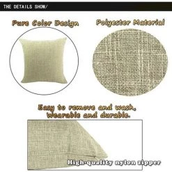 ZOLGINAH Housses De Coussin Coton Lin En Couleur Unie Throw Pillow Case Chambre Salon Sofa Décoration De Maison Carré Taie D'oreiller Invisible Fermeture à Glissière Beige 35X50CM -France Coussin et housse de coussin Soldes Boutique 59346358 3