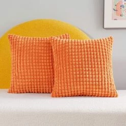 ZOLGINAH Housse De Coussin Lot De 2, Pour Canapé, Chambre, Lit, Chaise Et Décoration De Particules, Sans Noyau D'oreiller, Design Moderne Et élégant, 55x55CM, Orange, 2Pièces