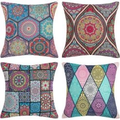 ZOLGINAH Lot De 4 Housse De Coussin 40x40cm Mandala Modernes Motif Taie D'oreiller Coton Et Lin Pour Canapé Maison Salon Chambre Décoration D'intérieur Housse Coussin Avec Fermeture Glissière Invisible