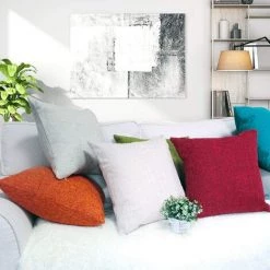 ZOLGINAH Housses De Coussin Coton Lin En Couleur Unie Throw Pillow Case Chambre Salon Sofa Décoration De Maison Carré Taie D'oreiller Invisible Fermeture à Glissière Bourgogne 45X45CM -France Coussin et housse de coussin Soldes Boutique 59346764 4