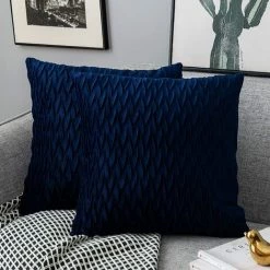 ZOLGINAH Housses Coussin En Velours 50x50cm Pour Salon Canapé,Lot De 2 Housses Coussin Carrés De Motif Uni Décoration Chambre, Bleu Marin