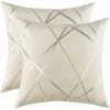ZOLGINAH Ivoire Housse De Coussin En Velours Chenille Argent Strie Décoration Taie D'oreiller Pour Salon Canapé Chambre 50x50CM Lot De 2