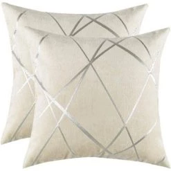 ZOLGINAH Ivoire Housse De Coussin En Velours Chenille Argent Strie Décoration Taie D'oreiller Pour Salon Canapé Chambre 50x50CM Lot De 2