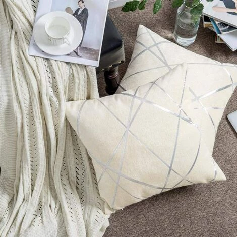 ZOLGINAH Ivoire Housse De Coussin En Velours Chenille Argent Strie Décoration Taie D'oreiller Pour Salon Canapé Chambre 50x50CM Lot De 2 2 ZOLGINAH Ivoire Housse De Coussin En Velours Chenille Argent Strie Décoration Taie D'oreiller Pour Salon Canapé Chambre 50x50CM Lot De 2 – Image 2