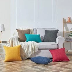 ZOLGINAH Lot De 2 Housse De Coussin 55x55cm Décoratif Canapé En Chenille Housses Coussin Decoration Chambre Carré Couleur Uni Pour Chaise,Voiture,Bureau, Jaune Moutarde -France Coussin et housse de coussin Soldes Boutique 59346861 4