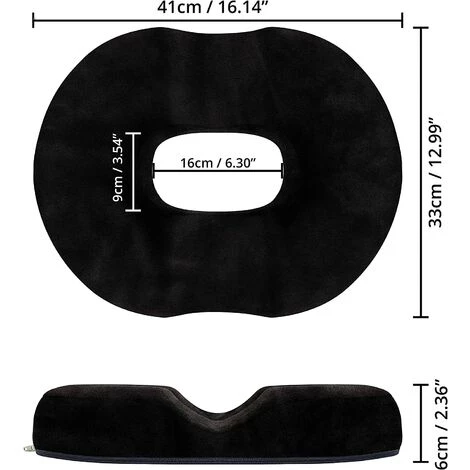 HEGUYEY Coussin Assise Mémoire De Forme - 45*34*7CM En Velours Noir - Coussin Orthopédique Coccyx Pour Soulager Hémorroïdes, Douleurs De La Prostate - Pour La Maison, La Voiture, Le Bureau 2 HEGUYEY Coussin Assise Mémoire De Forme - 45*34*7CM En Velours Noir - Coussin Orthopédique Coccyx Pour Soulager Hémorroïdes, Douleurs De La Prostate - Pour La Maison, La Voiture, Le Bureau – Image 2