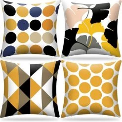 HEGUYEY Lot De 4 Housses De Coussin Décoratives En Coton Et Lin - Motif Géométrique - Pour Canapé Chambre à Coucher Bureau - 45 X 45 Cm