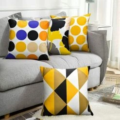 HEGUYEY Lot De 4 Housses De Coussin Décoratives En Coton Et Lin - Motif Géométrique - Pour Canapé Chambre à Coucher Bureau - 45 X 45 Cm -France Coussin et housse de coussin Soldes Boutique 59603797 4