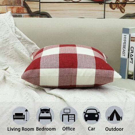 LangRay Housse De Coussin Treillis Géométrique D'oreiller Pour Canapé Maison Salon Chambre Décoration D'intérieur, 45x45cm, Ensemble De 2 Pièces(Blanc Rouge|2 Pièces) 3 LangRay Housse De Coussin Treillis Géométrique D'oreiller Pour Canapé Maison Salon Chambre Décoration D'intérieur, 45x45cm, Ensemble De 2 Pièces(Blanc Rouge|2 Pièces) – Image 3