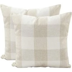 LangRay Housse De Coussin Treillis Géométrique D'oreiller Pour Canapé Maison Salon Chambre Décoration D'intérieur, 45x45cm, Ensemble De 2 Pièces(Beige Blanc|2 Pièces)
