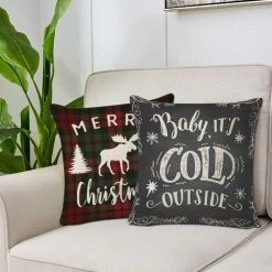 Lot De 4 Housse De Coussin Taie D'oreiller Carré Imprimé Père Noël Bonhomme De Neige Renne Pour Chambre Salon Lit Canapé Voiture (Modele B) GROOFOO -France Coussin et housse de coussin Soldes Boutique 59945220 4