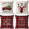 Décorations De Noël Pillow Covers 4 Pack, Arbre De Noël Flocon De Neige Renne Décor À La Maison Linen Coussins Taie D'oreiller Xmas Holiday Farmhouse Accueil Chambre Coussin Décoratif, 17,7 Pouces GROOFOO