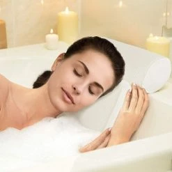 PERLE RARE Tapis De Bain Oreiller De Bain Avec 4 Grandes Ventouses Pour Le Soutien De La Tête, Du Dos Et Des épaules, Adapté à Toutes Les BaignoiresBlanc -France Coussin et housse de coussin Soldes Boutique 59968385 5